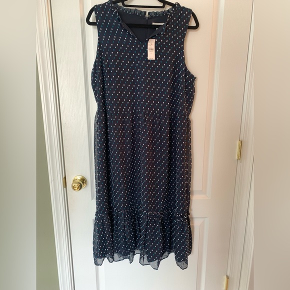 LOFT dress-never worn, tags still on. Shades of blue polka dots - midi dress - Picture 1 of 4